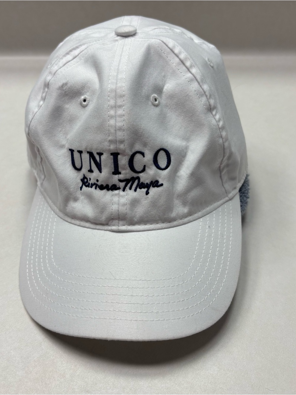 White Kids Baseball Cap with Navy Embroidered Logo